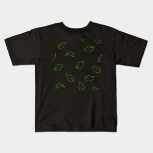 Navy Blue and Green Leafy Garden Pattern Kids T-Shirt